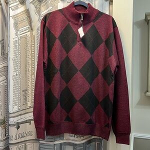 Mens Half-Zip sweater. Burgandy and black color. Very soft. NWT.